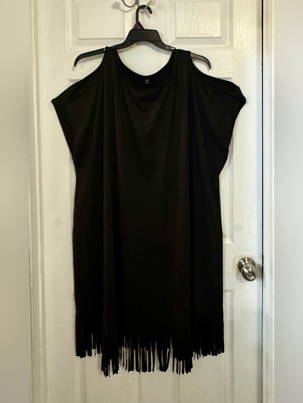 SHEIN Black Cold-Shoulder Fringe Dress